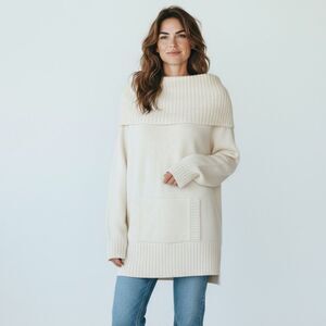 Vintage MODA International Ivory Cream Wool Blend Turtleneck Sweater Dress Sz L